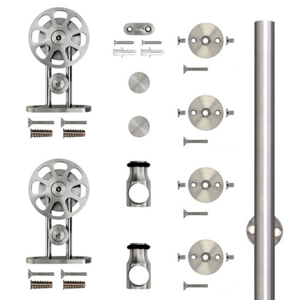 Designer Collection Stainless Steel 96" Top Mount Spoke Wheel Sliding Door Hardware NT.1400.04W-96.SS